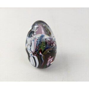 Lizaville 1993 Glass Egg Shaped Bubble Paperweight 3" Purple White Swirl Vintage
